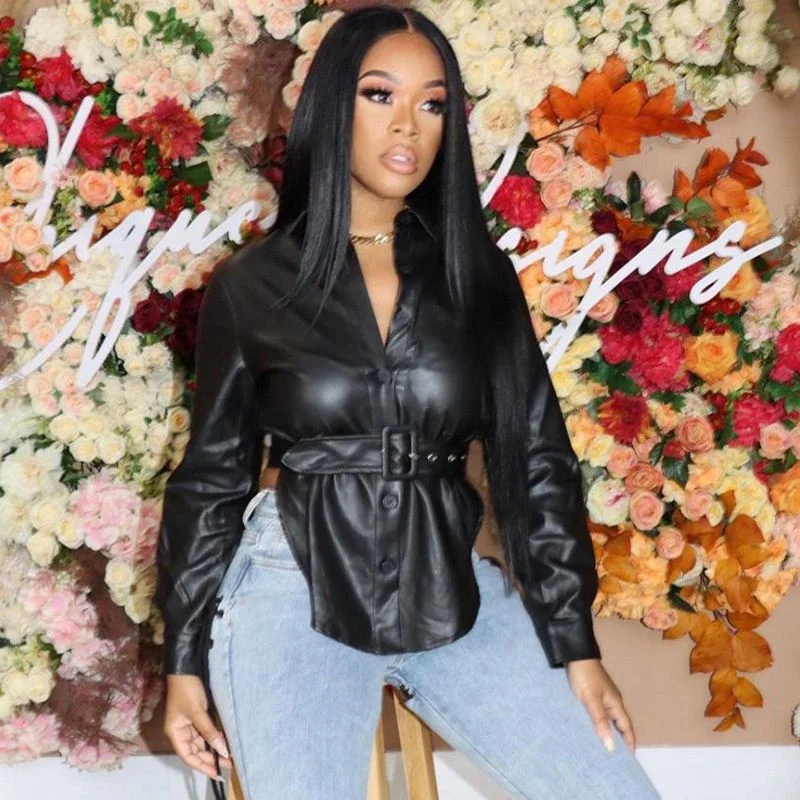 Price Smash KX-Y21TP442 Ready to ship deep v neck woman black crop tops womens varsity jacket fall leather jackets for women 2021
