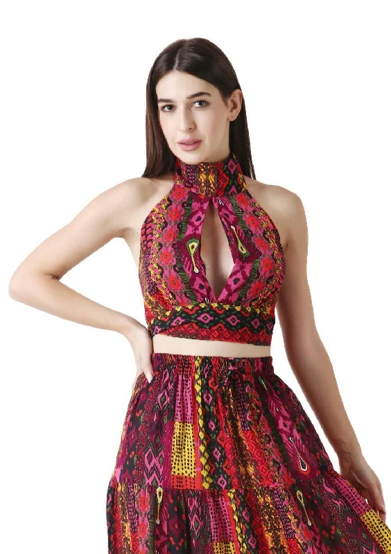 Crazy Savings Multicolored Abstract Printed Backless Tie Top