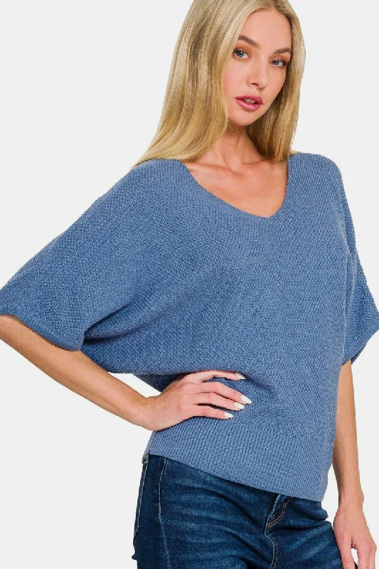 Quick Sale V-Neck Short Sleeve Dolman Sweater