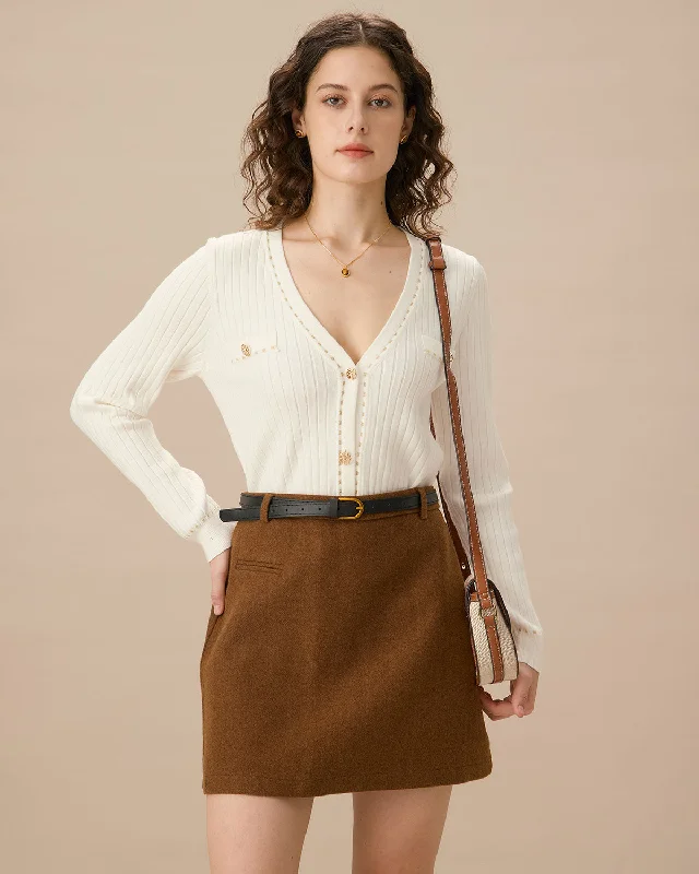 Exclusive Offers White Contrasting Single-Breasted Cardigan