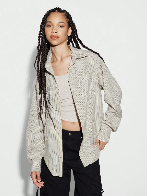 Exclusive Deal SUMWON WOMEN Ripped Pocket Pinstripe Shirt With Raw Edge Armholes Detail