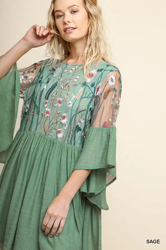 Weekend Offers That Shine Embroidered Angel Sleeve Dress