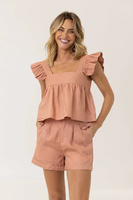 Amazing Value SPENCER LINEN TOP - Terracotta
