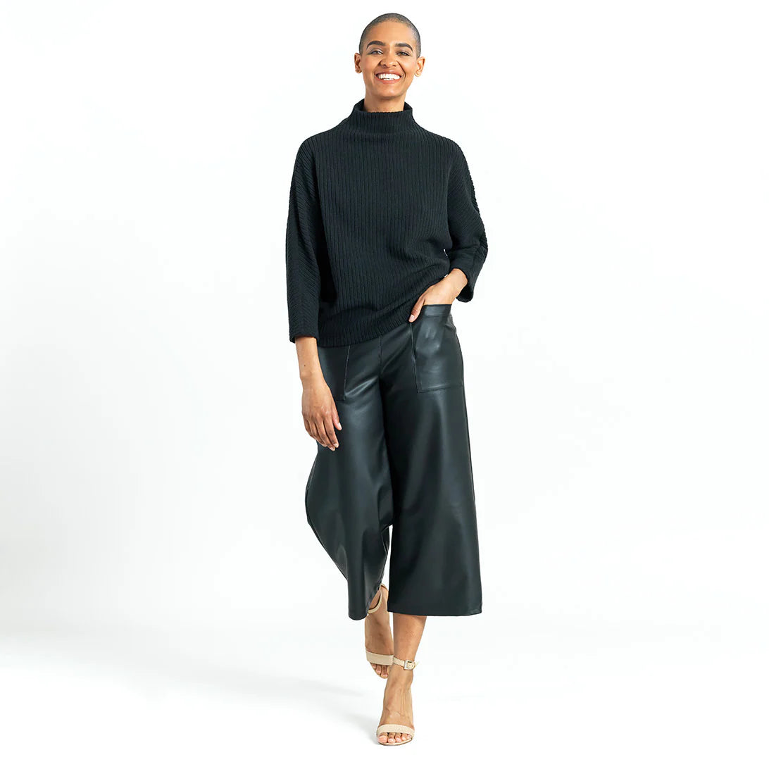 Price Rollback Black Ribbed Funnel Neck Sweater