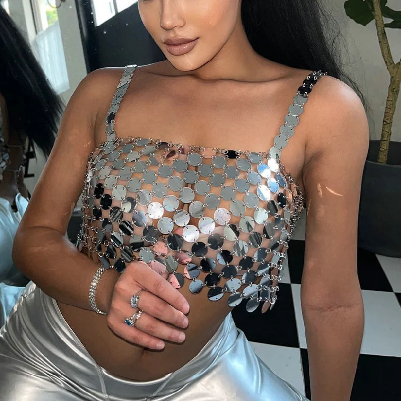 Limited Time Sexy Nightclub Sequin Cropped Short Vest Wholesale Womens Tops