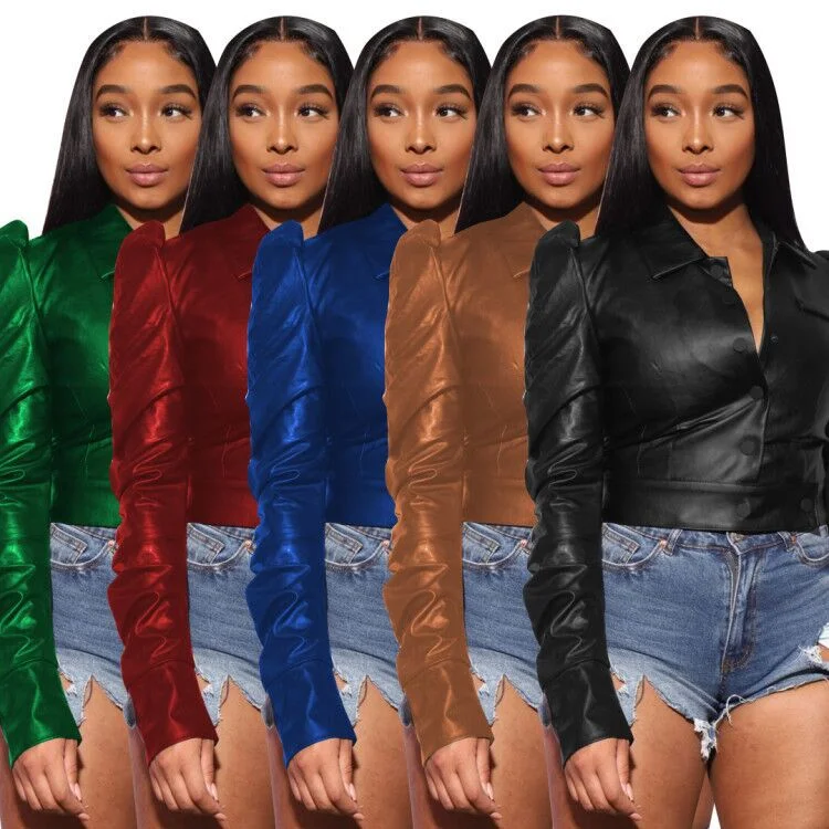 Limited Availability MOF5173 Autumn Women's Short Leather Jacket Motorcycle Jacket 1 Piece PU Standard Polyester Lining PU Shell Decorated with LOGO