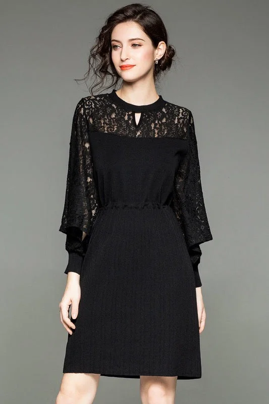 Sale Event Fit and Flare Dress W/ Lace Contrast