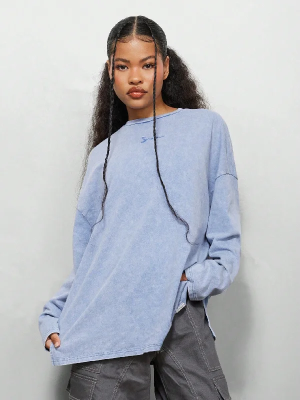 Special Buy SUMWON WOMEN Oversized Washed Long Sleeve Shirt With Small Embroidery