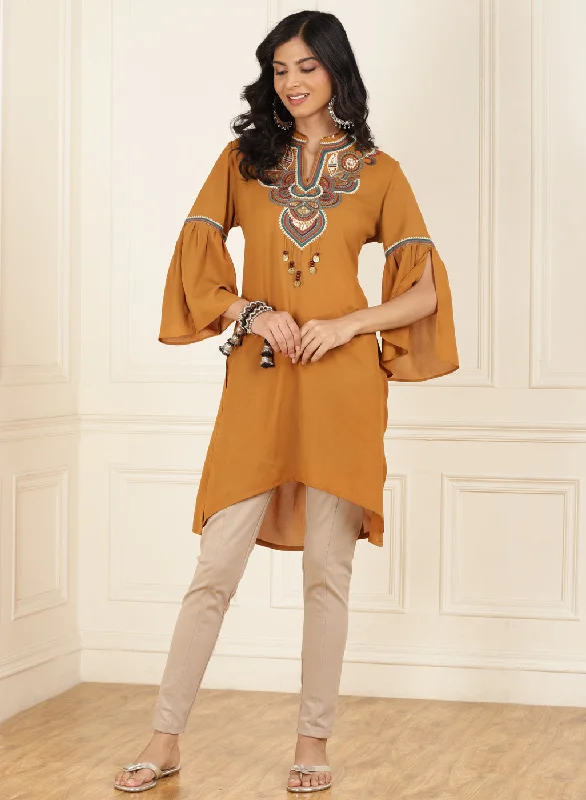 Exclusive Online Offer Mustard Embroidered Georgette Tunic for Women