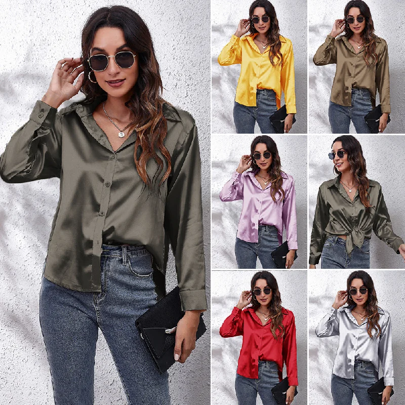 Weekend Bargains Just for You Silk Women's Shirt Long Sleeve Fashion Woman Blouses 2023 Satin Top Female Shirts and Blouse Basic Ladies Tops OL Women Clothing