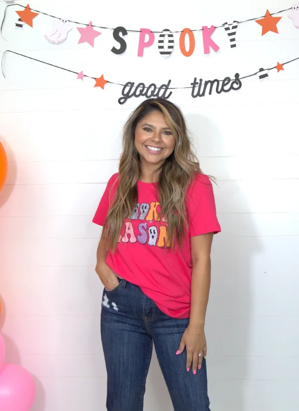 Grand Opening Sale Spooky Season on Hot Pink Crewneck Tee