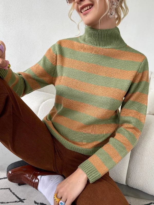 Weekend Savings Bonanza Casual Colorblock Long Sleeve High Neck Regular Women Sweater