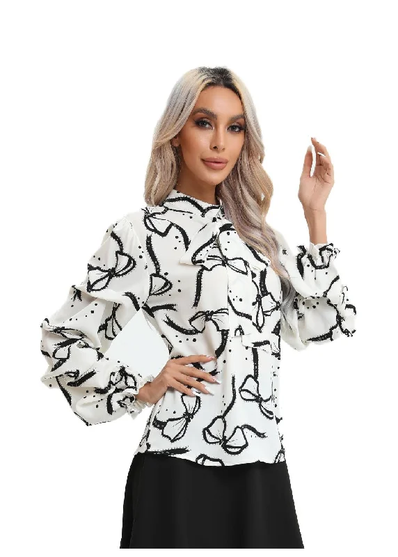 Can't Resist White Long Sleeve Blouse with Front Tie