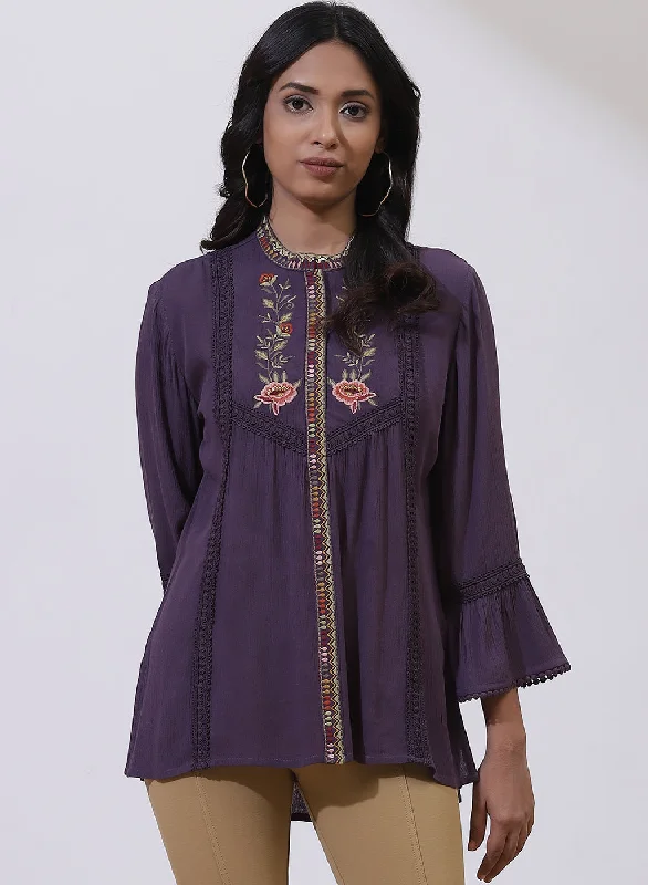 Instant Savings Purple Floral Embroidered Nargis Tunic