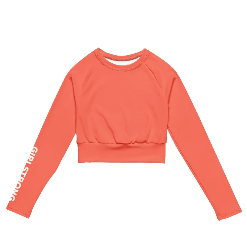 Don't Miss THE ESSENTIAL, SOFT AND STRETCHY, LONG SLEEVE FITTED CROP TOP BRIGHT ORANGE