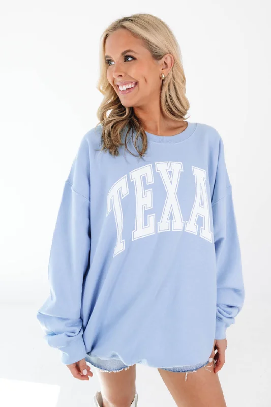 Sneak Peek Sale Varsity Texas Sweatshirt - Light Blue