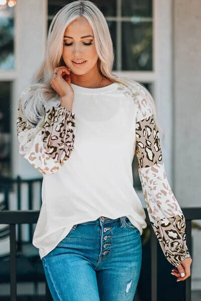 Limited Time Discount Leopard Round Neck Dropped Shoulder T-Shirt