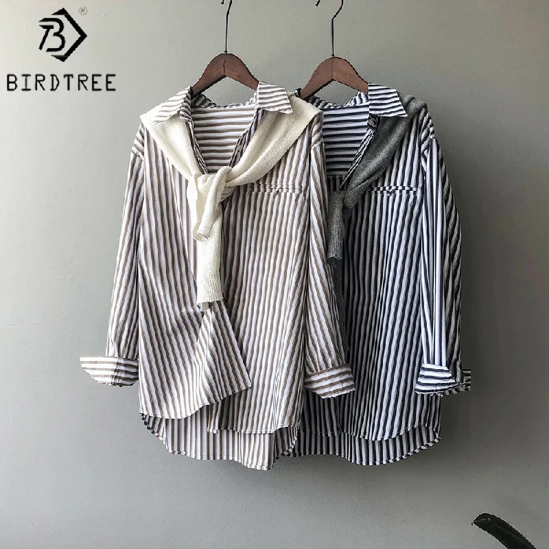 Markdowns High Quality Casual Women Autumn Striped Shirts Turn Down Collar Long Sleeves Oversized Loose Female Clothes Blouses Winter Basi