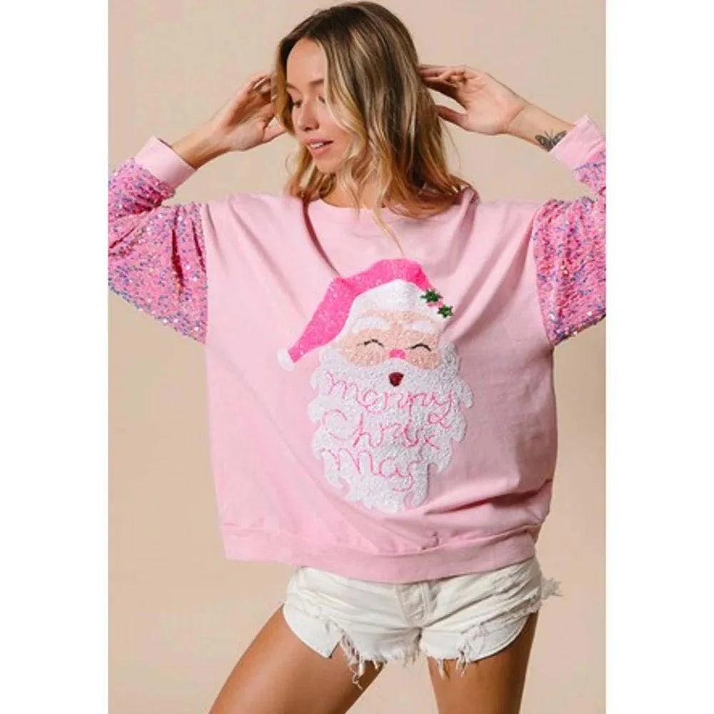 Weekend Discounts to Delight 2024 Women New Style Santa Christmas sweatshirt Velvet Sequin Long Sleeve Nutcracker Sweater Top For New Years