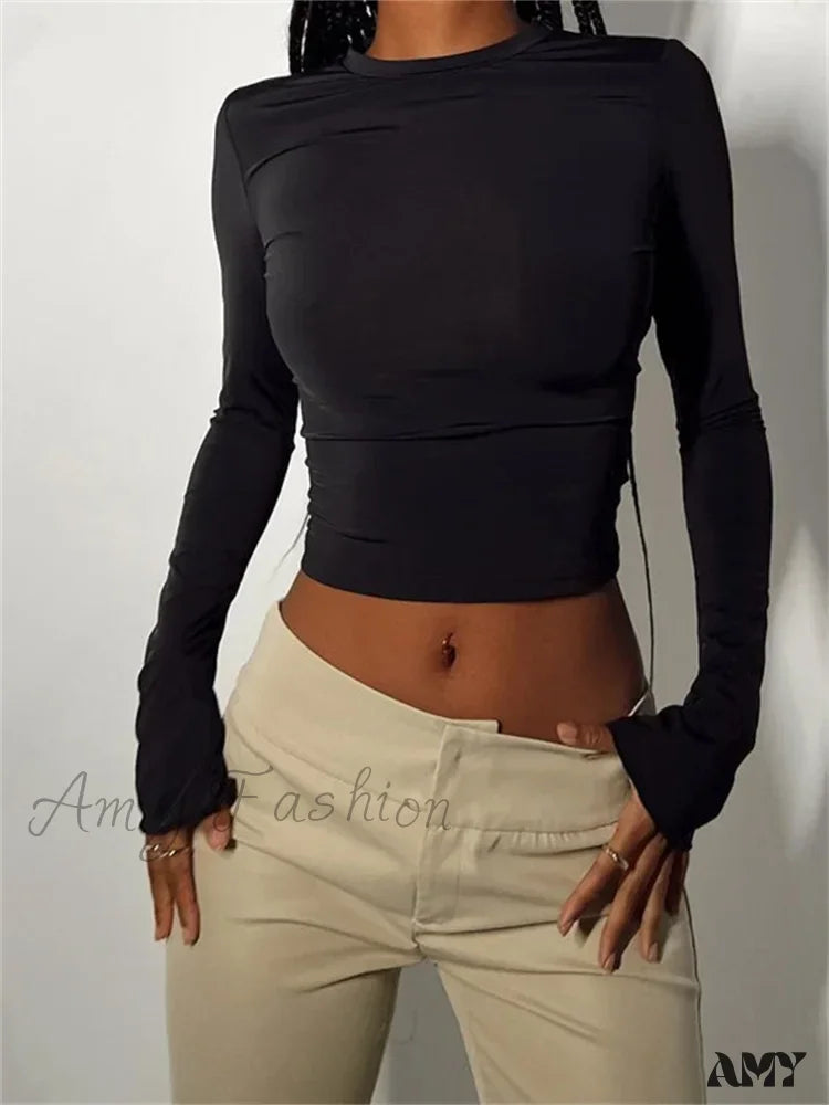 Big Deal Amy Fashion - Long Sleeve Backless Casual Slim Fit Pullovers T-Shirts