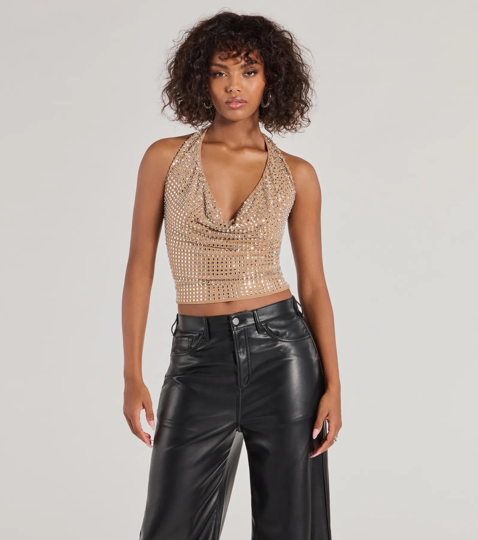 Sale Alert Glitzy Chic Cropped Rhinestone Halter Top