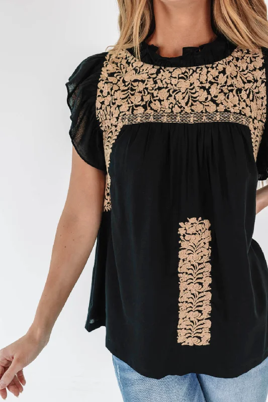 Reduced Prices The Honey Ruffle Neck Top - Black