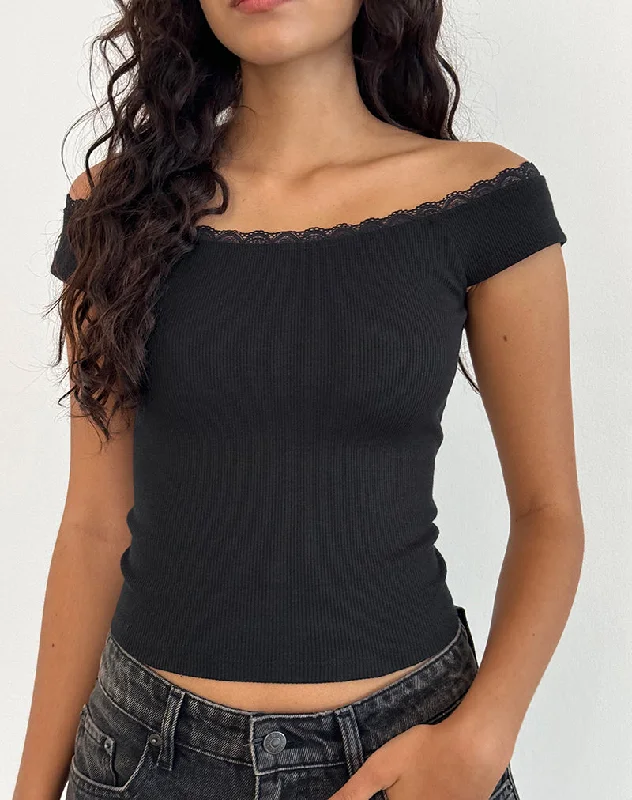 Weekend Shopping Made Better Chacha Top in Black Rib Lace