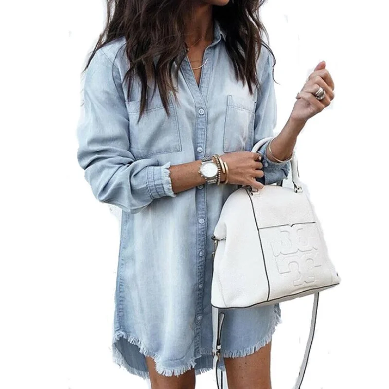 Huge Discounts Big Plus Size Sexy Womens Blouse Long Sleeve Denim Shirts Clothes Fashion Autumn Street Wear Female Tops and Blouses Y12074