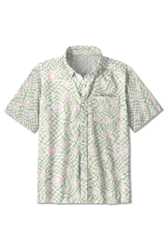 Great Deal Checkerboard Pink Daisy Print Shirts