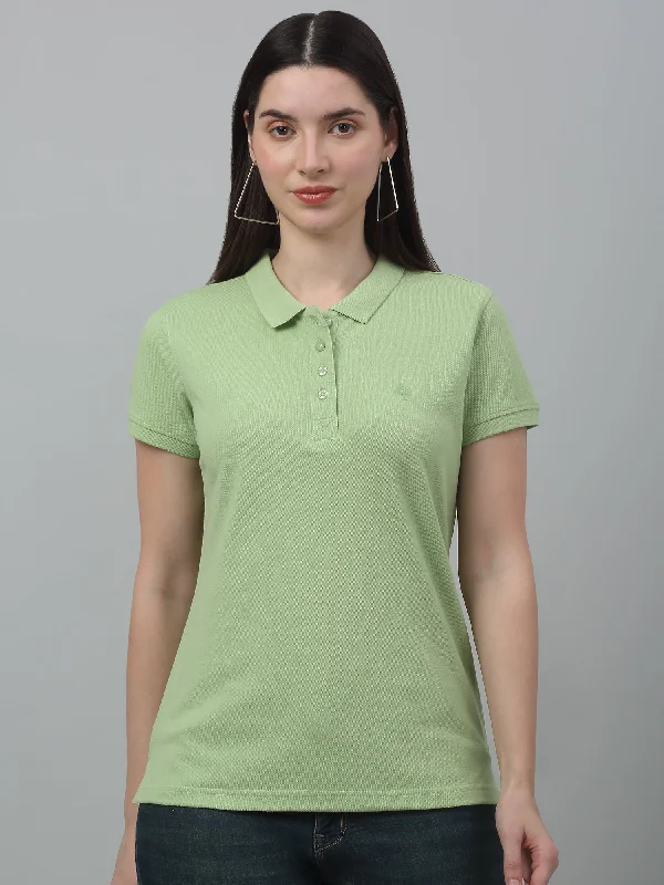 Lowest Price Women's Casual Regular Short Sleeve MintGreen Polo neck  T-Shirt