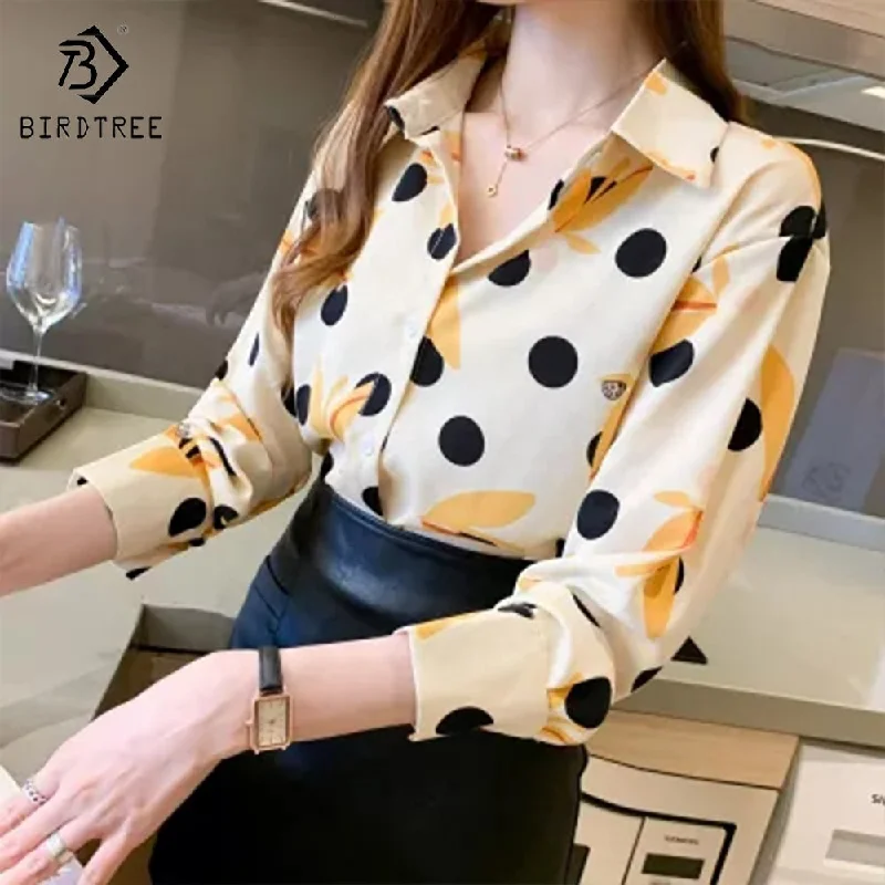 Unmissable Offer Fashion Ladies Long Sleeve Dot Printing Shirts Elegant Casual Loose Blouses Career Chiffon Shirt Tops For Spring Autumn
