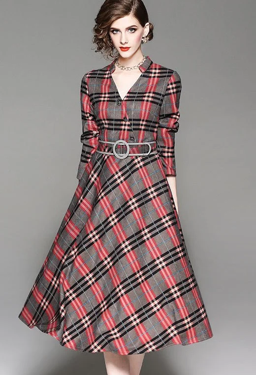 Price Meltdown V Neck Plaid Dress