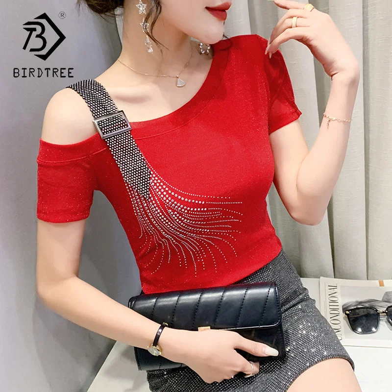Extra Discounts Sexy Off-shoulder T-Shirt Women New Handmade Diamonds Beading Women Tops Tees Slim Stretchy Short Sleeve Summer T25910 Extra Discounts Sexy Off-shoulder T-Shirt Women New Handmade Diamonds Beading Women Tops Tees Slim Stretchy Short Sleeve Summer T25910