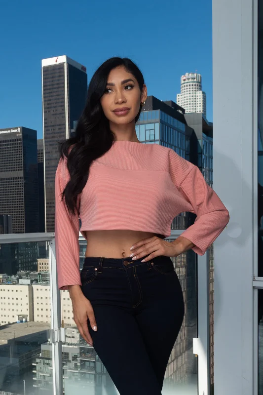 Final Sale High Neck 3/4 Sleeve Thick Dolman Crop Top (146267)