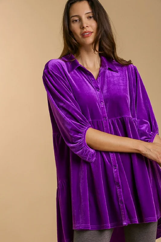 Massive Deals Umgee Full Size Button Down Tiered Back High Low Shirt