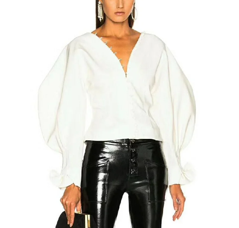 Price Meltdown Factory direct sale Elegant Blouse Fashion White Shirts Oversized lotus sleeve long sleeve office lady shirts wholesale cheap