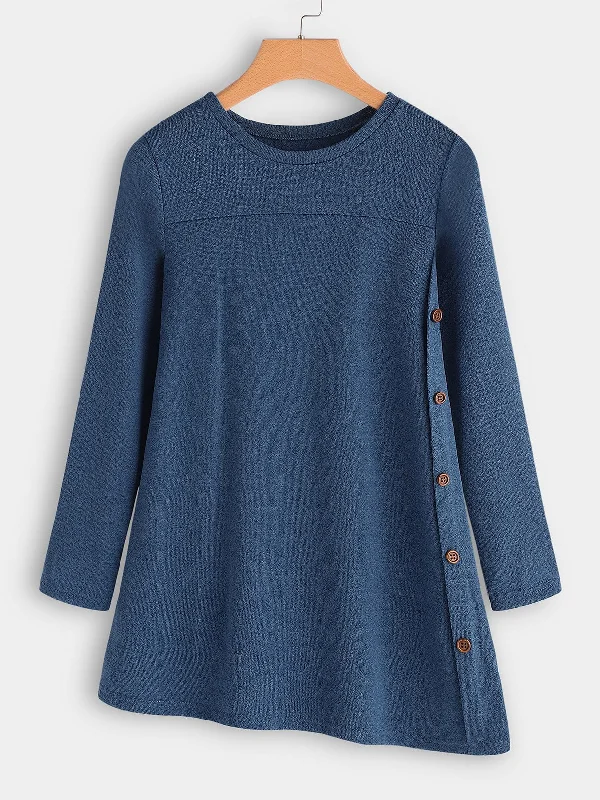 Time-Limited Offer Custom Round Neck Long Sleeve Irregular Hem Top