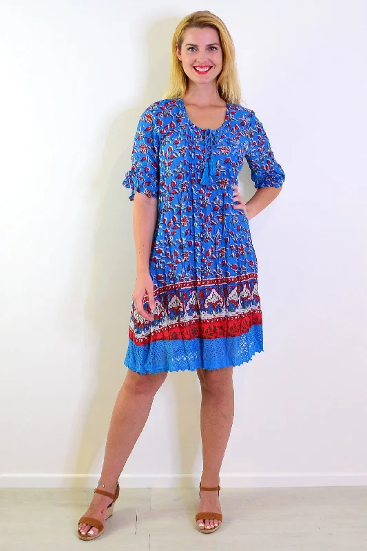 Lowest Price Red Blue Hannah Boho Tunic Dress