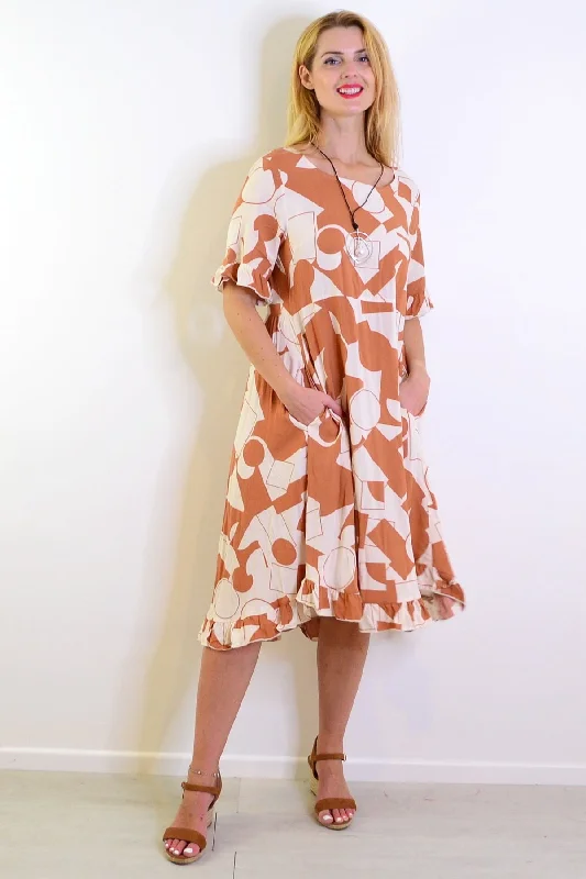 Weekend Bargains to Love Coffee Cream Print Summer Dress