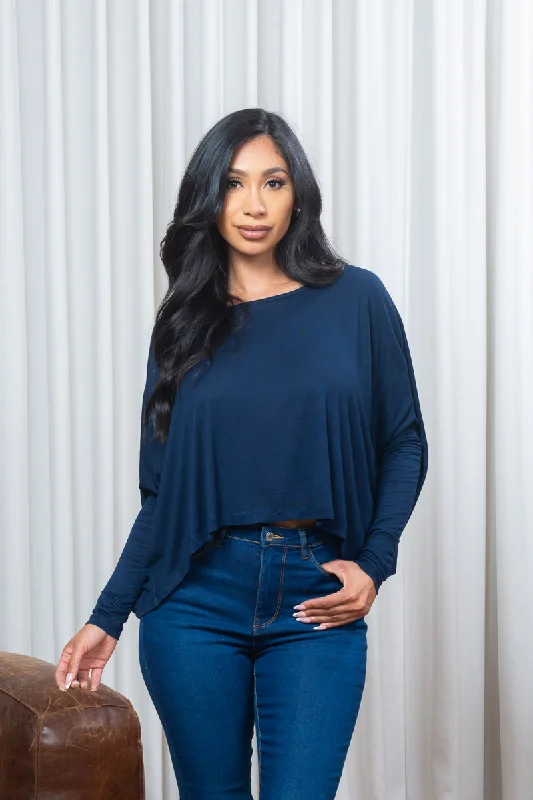 Steals and Deals 3/4 Sleeve Oversized Round Neck Crop Top (SBD2244)