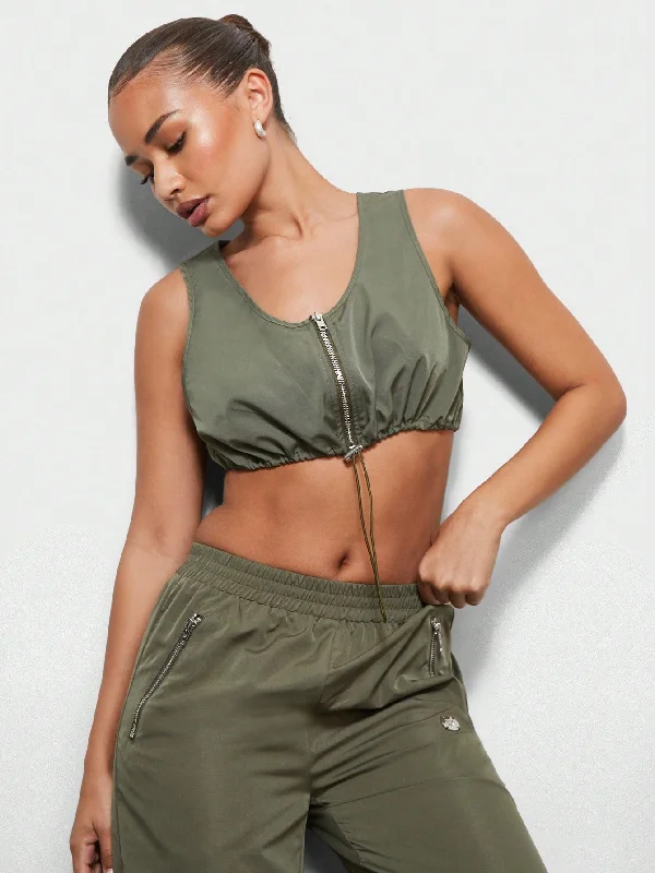 Savings Spectacular SUMWON WOMEN Zip Front Drawstring Crop Top