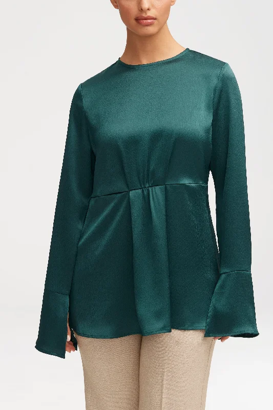 Seasonal Sale Samira Split Sleeve Satin Blouse - Teal