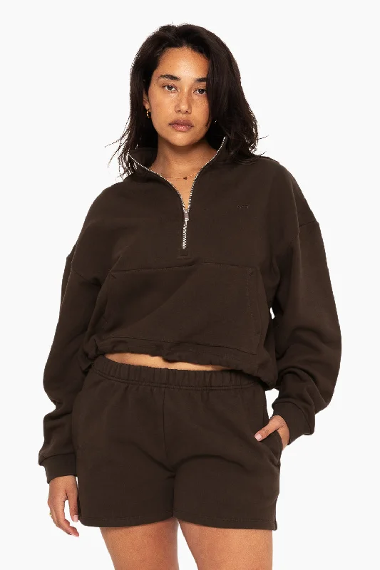 Final Offer HEAVYWEIGHT SWEATS HALF ZIP - ESPRESSO