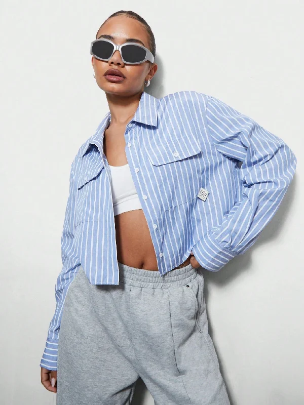 Special Savings SUMWON WOMEN Crop Fit Drop Shoulder Pinstripe Shirt