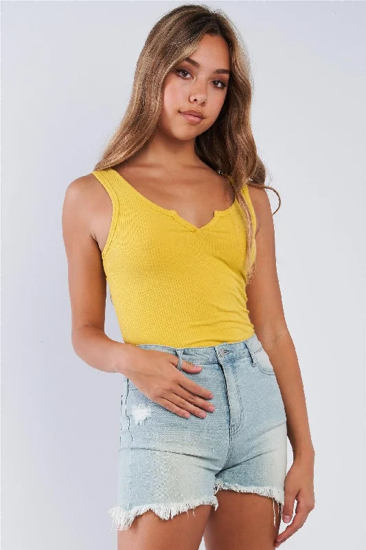 Weekend Bargains to Enjoy Mustard Yellow Ribbed Tank Top Bodysuit