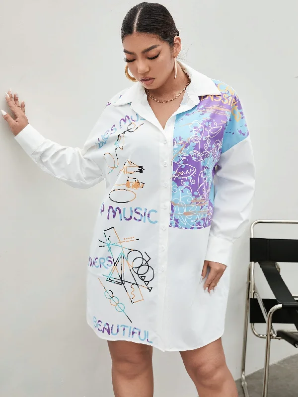 Unmissable Offer Letter Button Front Long Sleeve Collar Long Plus Size Blouse