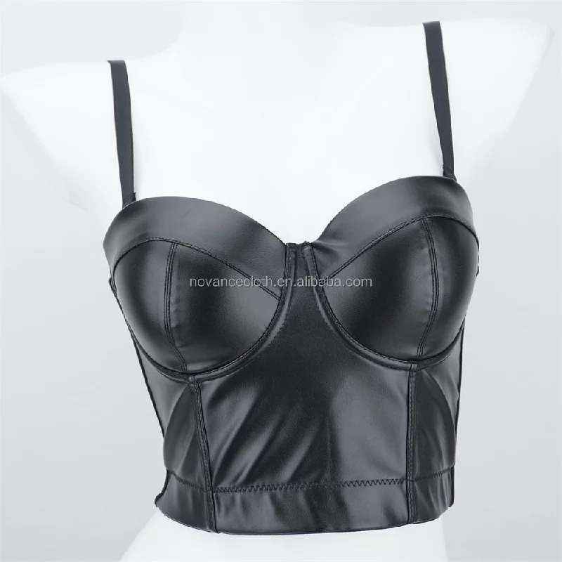 Markdown Sale NOVANCE best selling products 2022 spaghetti straps cool girl leather bra woman tops fashionable performance wear with fishbone