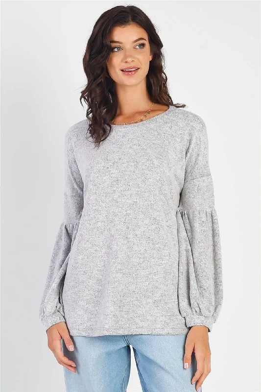 Super Savings Heather Grey Round Neck Juliette Long Sleeve Top