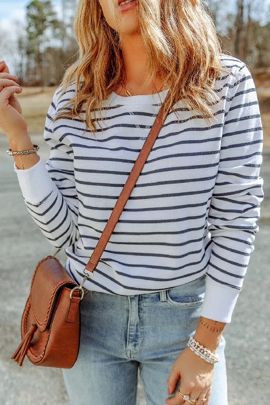 Weekend Deals to Make You Smile Striped Long Sleeve Round Neck Top