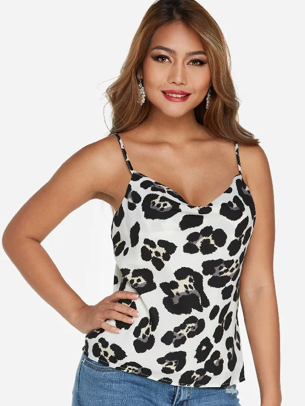 Weekend Offers That Sizzle Custom V-Neck Leopard Sleeveless White Camis